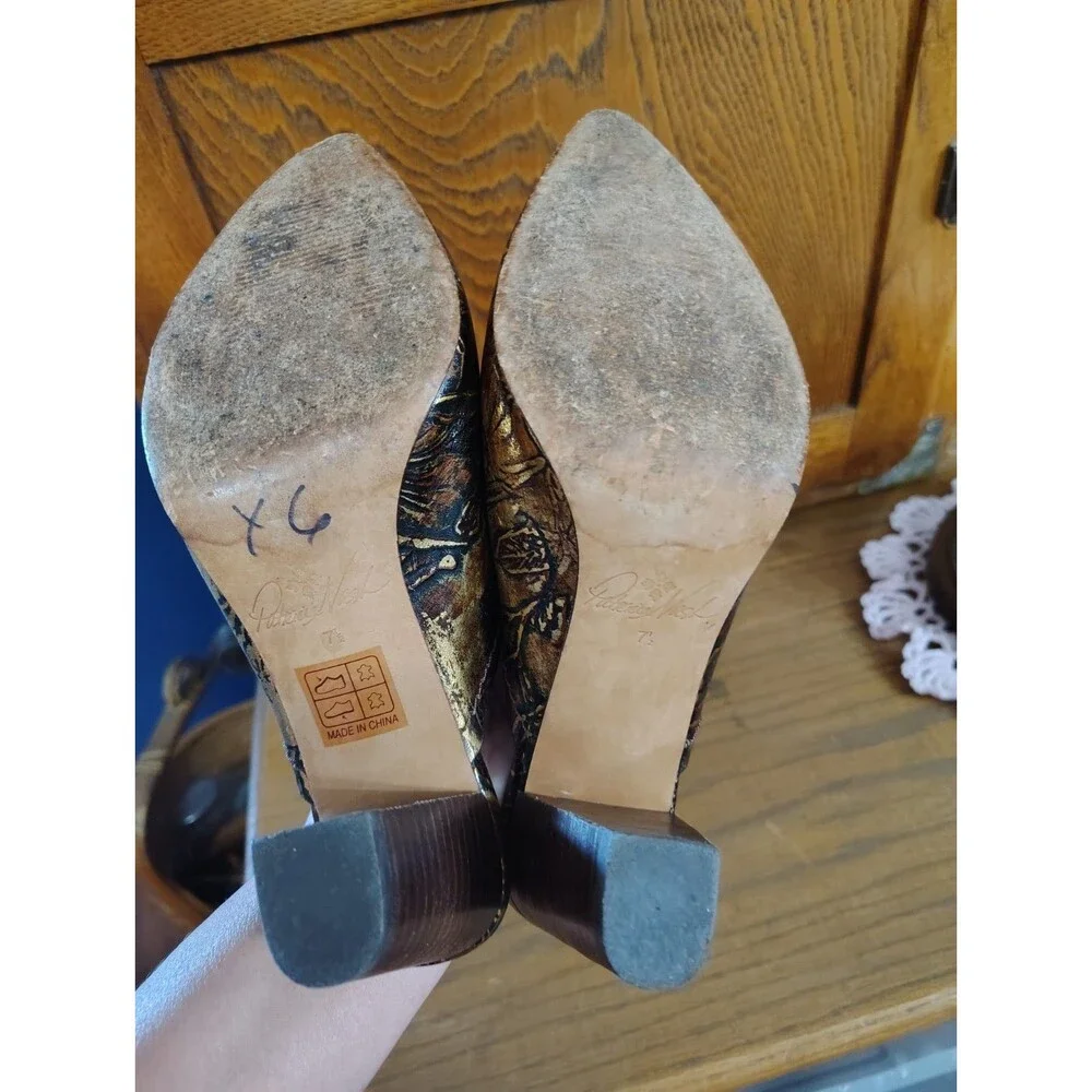 Patricia Nash Women's Ruffina Slip-On Mule, Chocolate/Gold Size 7.5 Flaw